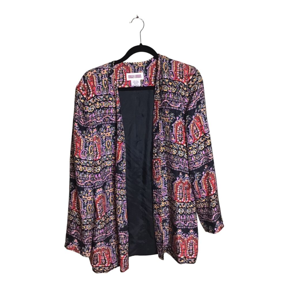 Maggy London 100% Silk paisley-patterned open Front  Art deco Blazer  Sz.4